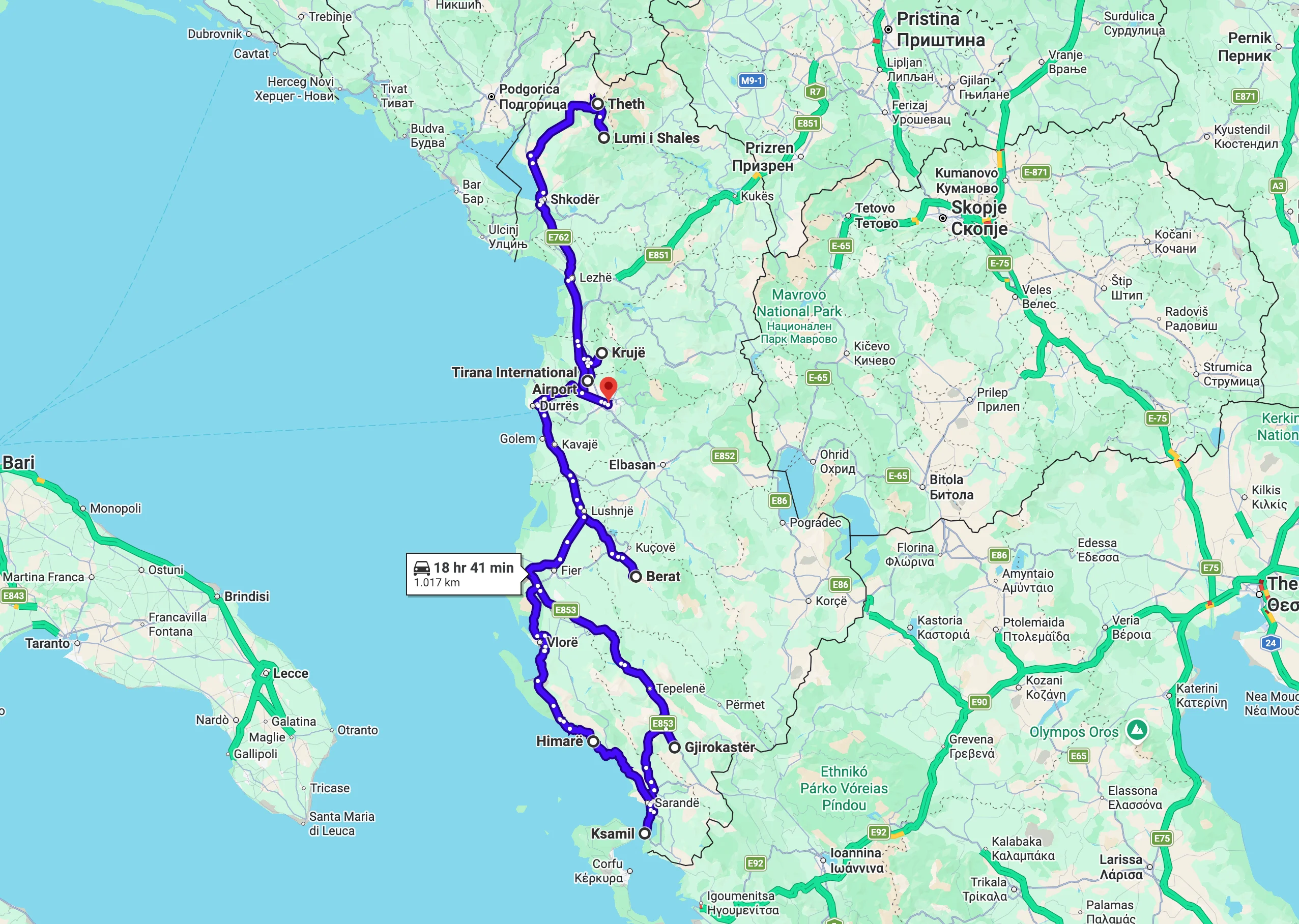 Rondreis compleet Albanie | route